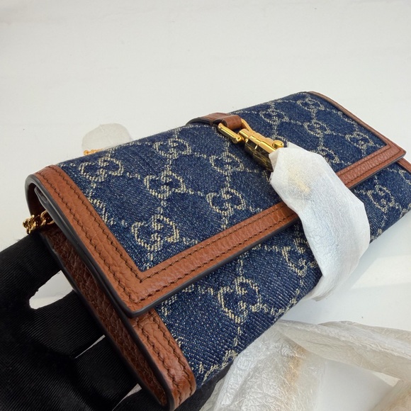 Gucci NWT Denim Jackie 1961 Monogram Wallet on Chain - Picture 4 of 13